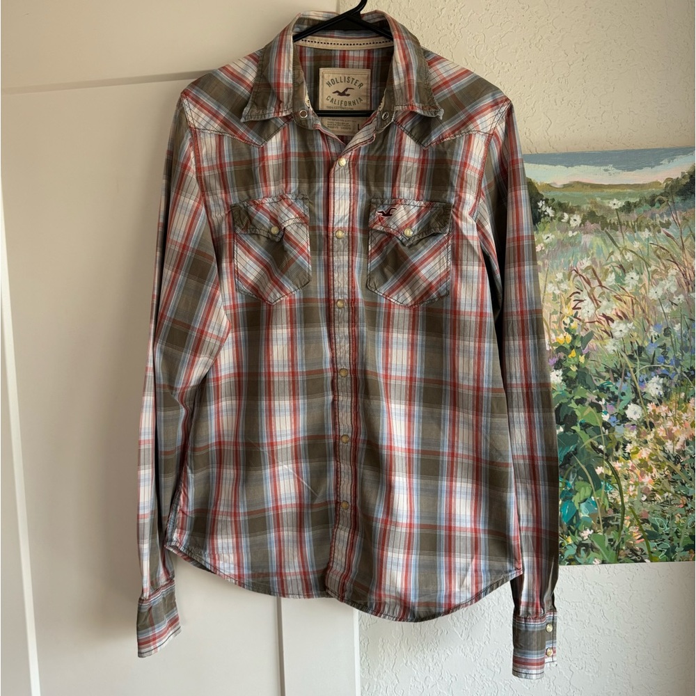 Hollister vintage men’s pearl snap western shirt, large
